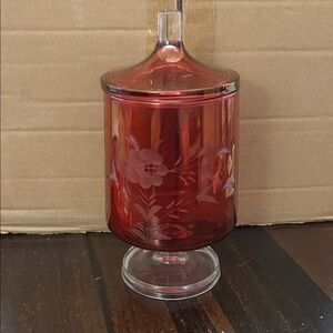 Vintage Apothecary Red Etched Jar